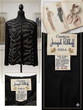 🌟 Vintage Joseph Ribkoff GALA Glam Structured Shoulder Beaded Silk Jacket XL